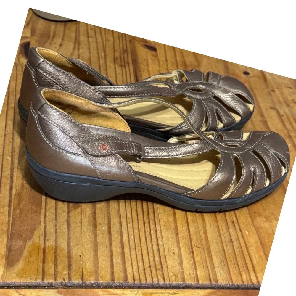 Clarks Unstructured Sandals Womens 9N Leather Metallic Bronz Strappy Wedge 86342